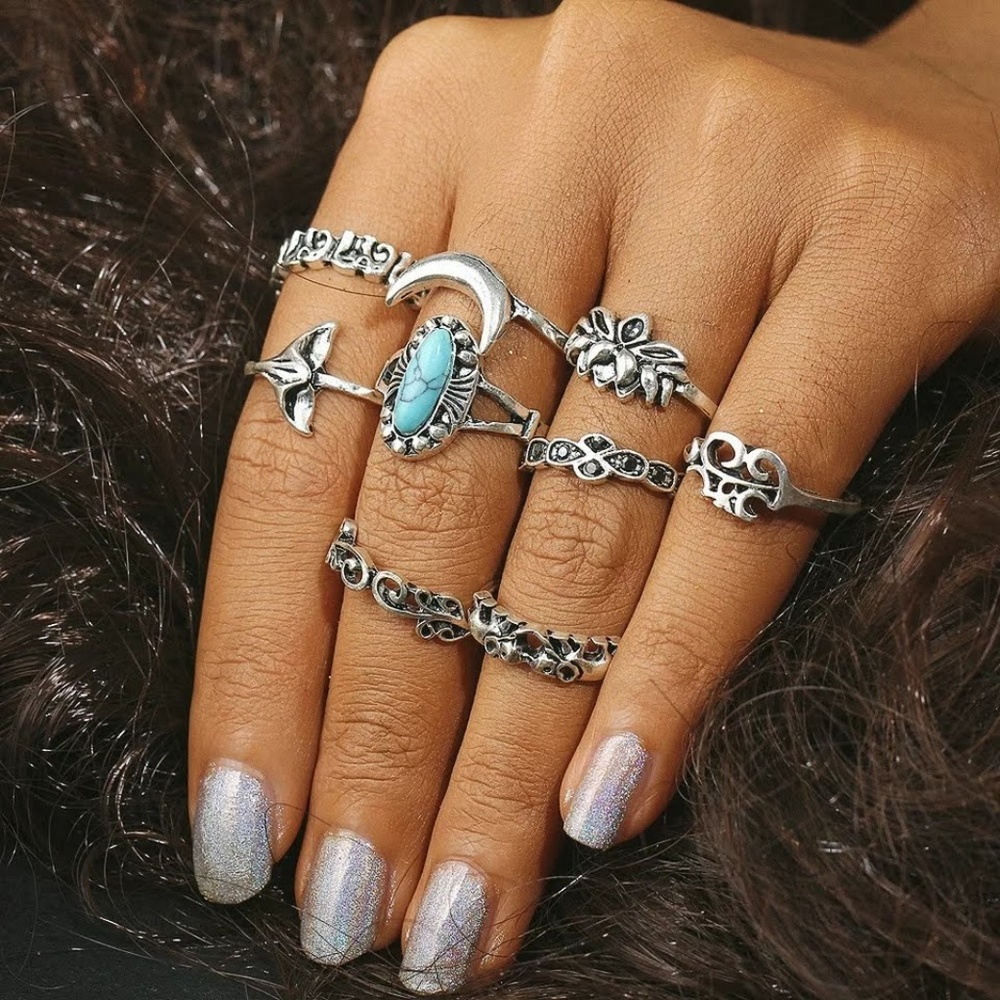 5 for $25 Set of 9 Silver Tone Midi Knuckle Rings - Picture 5 of 8